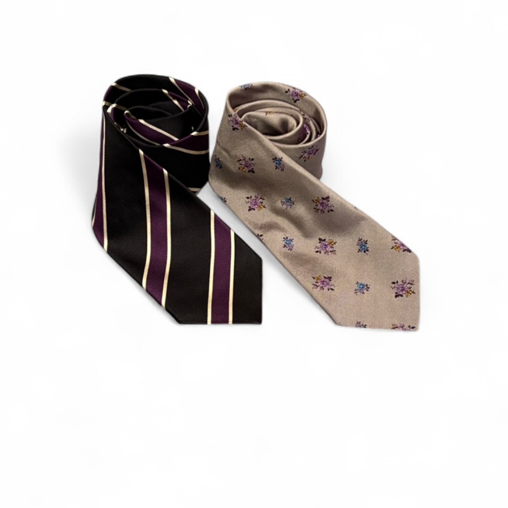 Paul Smith Silk Tie Duo Striped and Floral Purple Hues Made in Italy